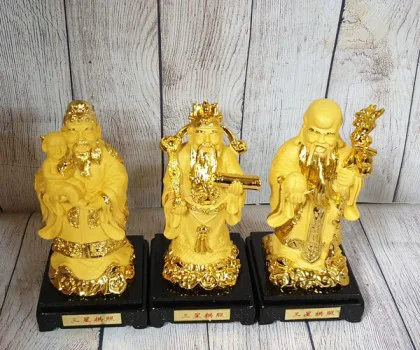 Tam đa phước lộc thọ vàng kim sa đế gỗ trung bộ rời- Tam Tinh Cống Chiếu FLN115